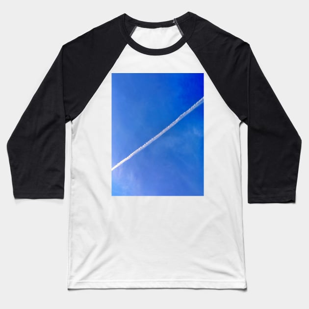 Contrail in a Bright Blue Sky Baseball T-Shirt by Ric1926